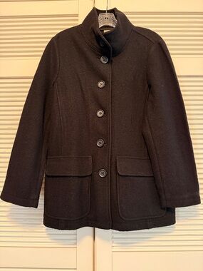 L.L. BEAN  Black Wool Button-Front Pea Coat